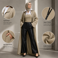 Abaya longue pour femme à texture gaufrée, ouverture zippée sur le devant, style manteau, fournisseur de marque privée