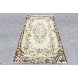 Vintage Area Rug 3.8x6.7 ft, <b>Brown</b> Green Southwestern Rug <b>Wool</b> - Product Image 1