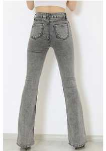 Vente en gros Jeans européens skinny gris taille haute décontractés pour femmes jambe large droite pantalon cargo en denim avec poches délavées streetwear - Product Image 5
