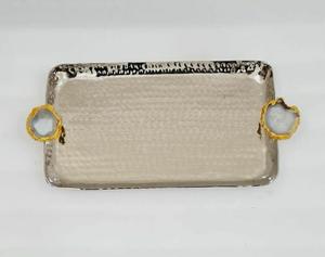 Bandeja de Servicio de Acero Inoxidable Pulido Premium y Mango de Ágata para Uso en el Hogar, Hotel o Restaurante, Juego de 2 Piezas, Bandeja de Servicio, Platos para Frutas - Product Image 6