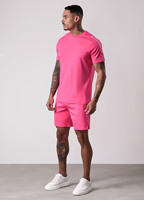 Nouvel ensemble de t-shirt et short pour homme, style tendance imprimé, coupe ajustée, manches courtes, panneaux contrastants, idéal pour la gym, l'entraînement et la plage