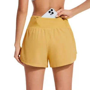 Short de course élastique respirant taille haute pour femme Short de yoga d'entraînement de gymnastique à séchage rapide d'été Logo S-3XL tailles ceinture complète - Product Image 4