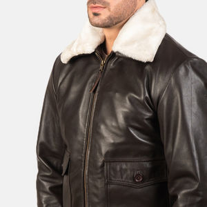 Blouson en cuir pour homme en noir brillant Blouson style personnalisé pour homme Blouson en cuir avec peau de mouton pour tenue décontractée - Product Image 3
