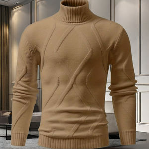 Pull en tricot mince décontracté pour hommes, col haut, capuche, col rond, col rond, motif lettre, décoration, respirant, anti-rétrécissement - Product Image 3