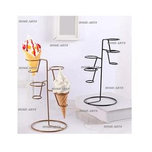 Juego de 2 Soportes para Conos de Helado de Hierro, Diseño Antiguo, Color Negro y Dorado, por Home Arts - Product Image 4