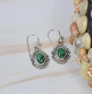 Boucles d'oreilles femme minimaliste Malachite verte 925 argent Sterling crochet boucle d'oreille forme ovale bijoux faits à la main prix usine - Product Image 1