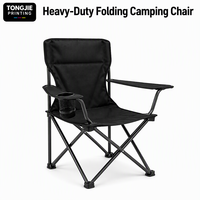 Chaise de camping pliable robuste en tissu Oxford avec cadre en acier carbone, siège extérieur portable et léger avec porte-gobelet