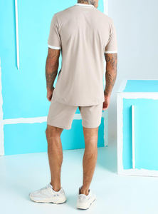 Conjuntos personalizados OEM de verano para hombre de alta calidad 100% algodón lavado ácido impreso Vintage Polo camisa y pantalones cortos - Product Image 2