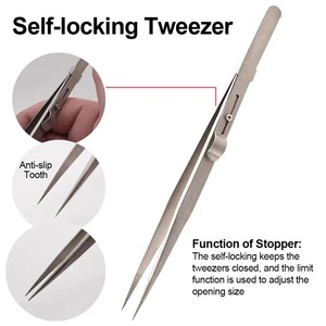 Pinces à épiler auto-serrantes réglables, outil de fabrication de bijoux, pinces à épiler en acier inoxydable à verrouillage coulissant, outils de réparation de composants électroniques - Product Image 5