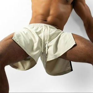 Pantalones cortos cómodos para correr para hombre, transpirables, con cremallera lateral, de secado rápido y ajustados, color sólido - Product Image 1