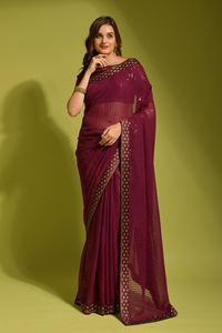 Hermoso trabajo de bordado de lentejuelas en doble carrera con borde de satén con borde de encaje Saree para mujeres de Fabzone - Product Image 6