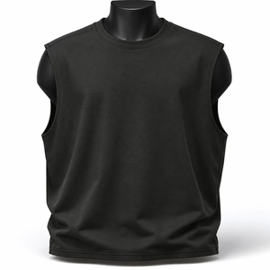 Men's <b>Black</b> Solid <b>Knitted</b> O-Neck Sleeveless <b>Tank</b> <b>Top</b> Casual Style - Product Image 1