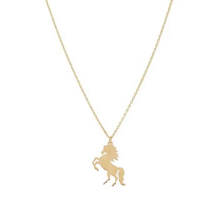 Vente en gros d'argent sterling 925 plaqué or 14K/18K Vermeil bijoux d'animaux de mode collier pendentif à breloque cheval solide pour les femmes