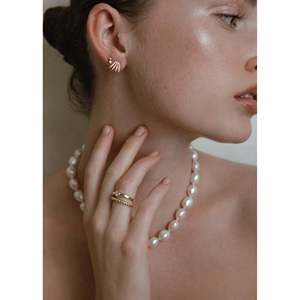 Claudine Trendy Gold & Rhodium Plated <b>Opening</b> <b>Ring</b> Free Size Copper Jewelry with Croissant & Number Shape Eternity Inlay Chain - Product Image 6