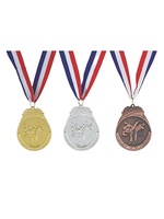 Médaille en métal personnalisable (or, argent, cuivre, cristal) pour compétition sportive, avec ruban, taille et logo personnalisables, finition polie
