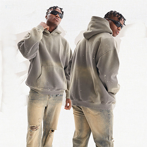 Sudadera con Capucha Vintage Lavada y Desgastada para Hombre, Estilo Urbano, Personalizada, Extra Grande, de Felpa, con Salpicaduras de Pintura, 100% Algodón - Product Image 3