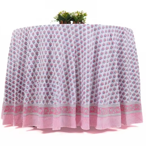 <b>Round</b> Tablecloth Cotton Indian Block Print Handmade Washable <b>Table</b> Cloth Spring Easter Gift <b>Table</b> <b>Cover</b> Pink Sapphire - Product Image 1