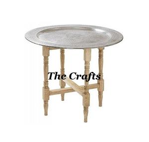 Mesa Auxiliar de Acero Inoxidable Color Plateado con Base de Madera, Mesa Auxiliar Redonda de Calidad Deluxe a Bajo Precio - Product Image 6