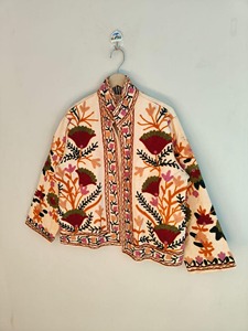 Cardigan brodé de style chinois à col mandarin, manches trois quarts, en coton, pour femme, vêtement décontracté de printemps - Product Image 2