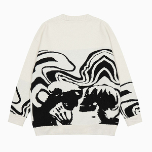 Suéter de Punto Retro de Alta Calidad para Hombre, Estilo Hip Hop Urbano, Acrílico con Diseño de Calavera Blanca para Invierno, Logotipo Personalizado OEM - Product Image 1