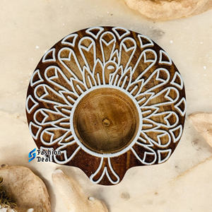 Portavelas de Bloque Impreso en 2 Colores con Forma de Pavo Real, Hecho a Mano y Ecológico (Sin Vela), Decoración para Festivales - Product Image 2