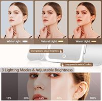 Espejo de Maquillaje LED Plegable 3 en 1 MLG con Soporte, Múltiples Aumentos 1X 5X 10X 20X 30X, Espejo de Vanidad de Sobremesa con 3 Colores de Iluminación