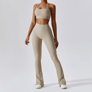 Juego de fitness de yoga sin costuras de 5 piezas de etiqueta privada para mujer, ropa de gimnasio elástica acanalada suave 2023 - Product Image 6