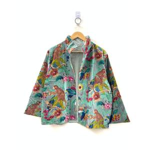 Veste en velours réversible The Jungle Durbar gris ardoise et motif Tropical Bloom, logo personnalisable, manteau automne, été et hiver - Product Image 2