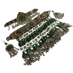 Juego de Joyería Afgana Vintage de Acero Inoxidable, Listo para Enviar, en Oferta, para Mujer, Juego de Aretes y Collar, Chapado en Rodio - Product Image 1