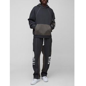 Ensemble de survêtement pour homme de haute qualité, surdimensionné, avec surpiqûres contrastées, blocs de couleur, lettres brodées imprimées - Product Image 1