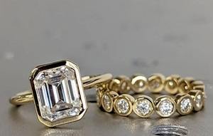 2CT Emerald Cut Moissanite Solitaire <b>Ring</b>, 14K Yellow Gold Engagement <b>Ring</b> Bezel Setting Statement <b>Ring</b> Bridal <b>Set</b> - Product Image 2