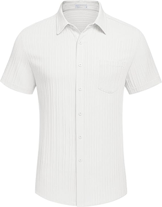 Camisas informales con botones para hombre Camisa de playa de verano texturizada de manga corta de alta calidad con bolsillo - Product Image 3