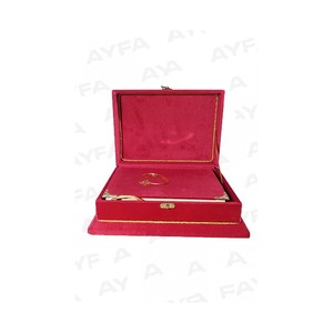289 RED <b>Wooden</b> & Bamboo <b>Chest</b> with Velvet Cover 616 Pages Quran <b>Storage</b> for Wedding Dowry or Gift-Orta Boy Size - Product Image 5