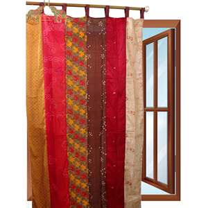 Vintage Handmade Boho Theme Silk Sari Saree <b>Curtains</b> <b>Window</b> Decor Drapes Panels Beautifully Designed Vintage Silk Saree <b>Curtains</b> - Product Image 5
