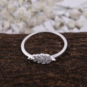 แหวนเงินสเตอร์ลิงประดับด้วยเพชรเทียม925สไตล์ขนนกชุบเงินสำหรับงานแต่งงานงานครบรอบงานหมั้นและของขวัญ - Product Image 2