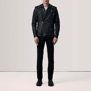 Kole Genuine <b>Sheepskin</b> Leather Double Rider <b>Jacket</b> Distressed Black with Zippered Closure Reversible and Water Proof Size XS - Product Image 2