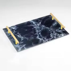 Plateau de service de table de luxe à usage durable, style élégant, poignée dorée, artisanat métallique décoratif de Noël - Product Image 1