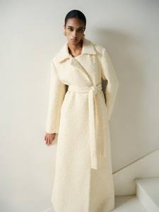 Prêt à expédier manteau de fourrure pour femmes couleur Beige Nadi mélange de laine Tweed Long manteau bonne qualité vêtements pour femmes mode durable - Product Image 4