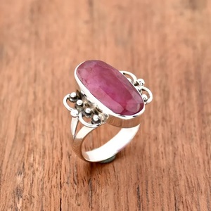 แหวนทับทิม925แหวนเงินยาวรูปไข่วงแหวนของขวัญลายเส้น - Product Image 2