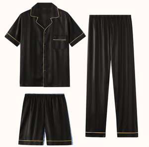 Ensemble de pyjamas en satin pour hommes sur mesure OEM vêtements de nuit d'été en soie ensemble court 3 pièces pyjama de couchage personnalisé pour hommes - Product Image 4