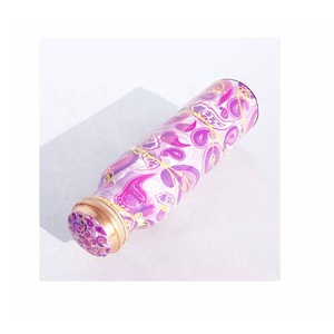 Botella de agua de cobre con estampado hecho a mano, botella de agua de yoga, recipiente de cobre Ayurvédico, botella de agua de cobre a prueba de fugas - Product Image 2