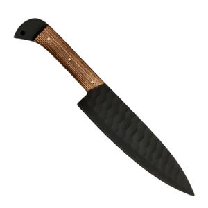 Juego de cuchillos de acero negro de alta resistencia con mango de madera con acabado martillado artesanal que ofrece un rendimiento versátil para todo tipo de cocina - Product Image 4