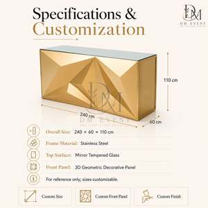 Barra de Bar Desmontable Personalizada de Acero Inoxidable Dorado con Panel Angular en Forma de Estrella y Cubierta de Vidrio Templado Espejado - Product Image 4