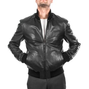Chaqueta de cuero para hombre de nuevo estilo Estilo de bombardero de invierno con cuello redondo y cierre de cremallera Servicio OEM disponible - Product Image 1