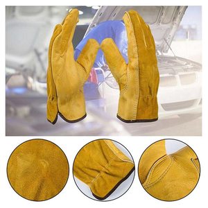 Guantes de trabajo de seguridad doble para construcción industrial de cuero de vaca con diseño personalizado - Product Image 5