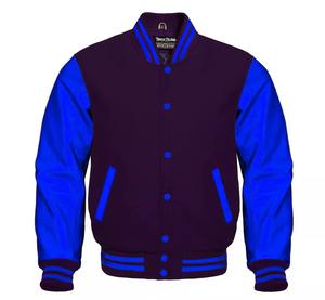 Chaqueta universitaria de béisbol Premium Letterman para la escuela secundaria universitaria lana azul real mangas de cuero genuino chaqueta de bombardero de invierno - Product Image 2