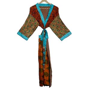 Kimono de seda Floral Maxi vestido Sexy Casual indio Patchwork estampado térmico noche bata vestido para mujer verano ropa de dormir - Product Image 1