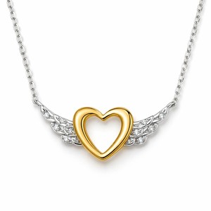 Fashion Hollow Heart Angel Wing Pendant Necklace for Women Two Tone Gift Neck <b>Chain</b> - Product Image 1