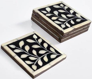 Sous-verres classiques en incrustation de fleurs sur base en bois, écologiques, fabriqués à la main, pour tables, maison et cadeaux - Product Image 3