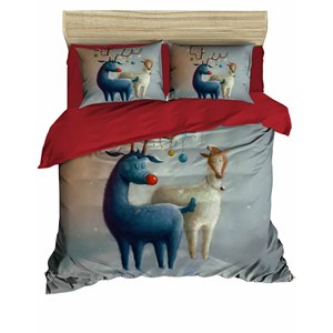 Ensemble de housse de couette double en coton Ranforce 100% avec impression numérique classique et festive de Noël, 3 pièces pour la literie de la maison - Product Image 3